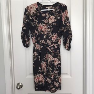 Mid length button down floral dress 3/4 sleeves